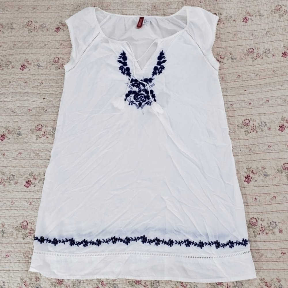 Vacay Boho Embroidered Tunic Dress with Tassels